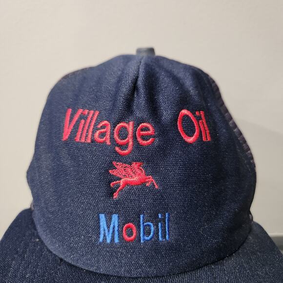 VTG 80s Village Oil Mobil Gas Pegasus 1980s Snapback Mesh Trucker Hat Cap USA - Picture 4 of 15